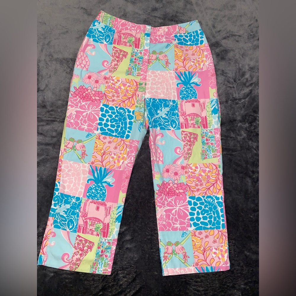 Lilly Pulitzer Multicolor Patchwork Capri Pants - Pink, Blue, Green - Picture 2 of 11